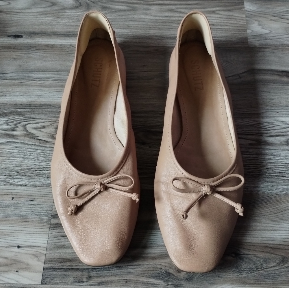 SCHUTZ Nude Pink Leather Bow Ballet Flats